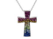 Sterling Silver Rainbow Crystal Cross Pendant w 18 SS chain