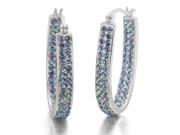 Silver Plated and Genuine Crystal Inside Out Oval Hoop Earrings