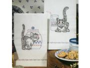 Stamped Kitchen Towels For Embroidery Kittens