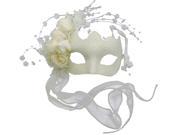 White Venetian Masquerade Mask with Sparkling Designs and Roses