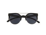 Circle Round Super Half Frame Retro Flat Bar Cat Eye Sunglasses Matte Black