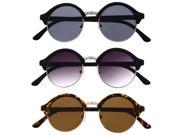 Round Clubmaster Inspired Half Frame Circle Vintage Professor Sunglasses 3 Pack