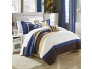 Cathy Microsuede Blue Brown Ivory 7 Piece Comforter Bed In A Bag Set