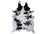 Dark Spots Tricolor Real Cowhide Leather Rug 6 x 7 Browns Off White