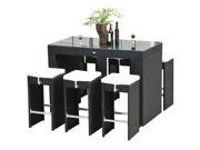 Outsunny 7pc Rattan Wicker Bar Stool Dining Table Set Black