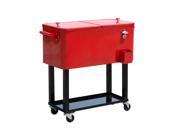 Outsunny 80 QT Rolling Ice Chest Portable Patio Party Drink Cooler Cart Red