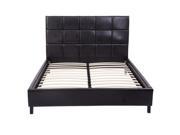 HomCom Queen Size Black Faux Leather Low Profile Headboard with Wood Slat Bed Frame