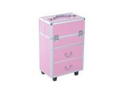 Soozier 4 Tier Lockable Cosmetic Makeup Train Case with Extendable Trays Pink