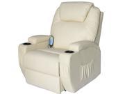 HomCom Deluxe Heated Vibrating PU Leather Massage Recliner Chair Cream