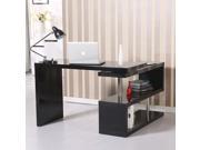 HomCom Rotating Office Desk and Shelf Combo – Black