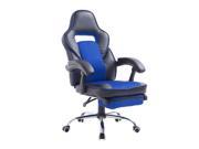HomCom Race Car Style High Back PU Leather Reclining Office Chair with Footrest Blue and Black