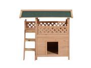 Pawhut 2 Story Indoor Outdoor Wood Cat House Shelter with Roof