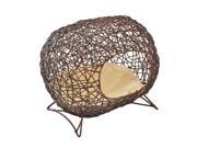 Pawhut 24 Oval Rattan Wicker Elevated Cat Bed Brown Light Yellow