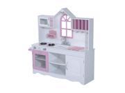 HomCom Country Cottage Kids Kitchen Playset White Pink