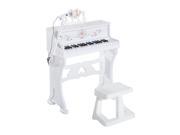 Qaba Kids 37 Key Lovely Princess Electronic Piano Keyboard with Stool and Microphone White