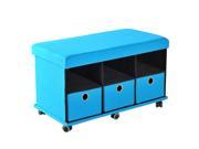 HomCom 30 3 Drawer Folding Storage Ottoman Bench Blue