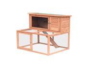 Pawhut 50? 2 Story Wooden Outdoor Rabbit Hutch with Run Wood
