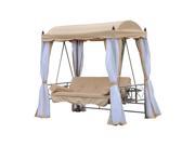 Outsunny Convertible Covered Patio Swing Bed w Mesh Side Walls Beige