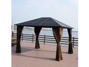 Outsunny 12’ x 10’ Steel Hardtop Outdoor Gazebo with Curtains Brown Black
