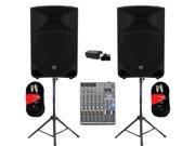 Mackie THUMP15 Powered 15 Speaker Pair 2000W Bi Amped with Bluetooth Mixer Stands and Cables THUMP15SET5B