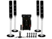 Acoustic Audio AAT1000 Tower 5.1 Speaker System with Mic Powered Sub and 5 Extension Cables