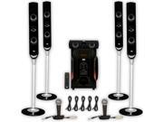 Acoustic Audio AAT1000 Tower 5.1 Speaker System with 2 Mics Powered Sub and 5 Extension Cables
