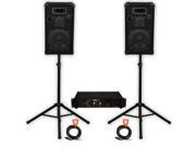 Podium Pro Studio Speakers 12 Three Way Pro Audio Monitor Pair Stands Amp and Cables Set for PA DJ Home or Karaoke 1200CSET2