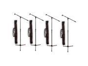 Podium Pro MS2 Adjustable Steel Microphone Stands Booms Clips and Bags 4 Stand Set MS2SET10 4S