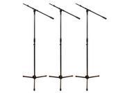 Podium Pro MS2 Adjustable Steel Microphone Stands with Booms and Tripod Bases 3 Mic Stand Set MS2SET3 3S