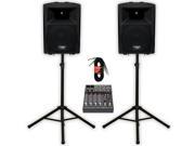 Podium Pro Audio PP1207A Bluetooth 12 Active Speakers Mixer Stands and Cables 1200W MP3 PP1207ASET4