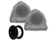 Theater Solutions 2R6G Outdoor Granite 6.5 Rock 2 Speaker Set with Wire for Yard Pool Spa Garden