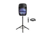 Technical Pro PB1400LED Bluetooth 12 Powered Speaker with Rechargeable Battery LED Light Mic and Stand