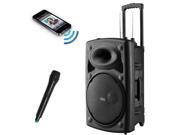 Frisby FS 4060P Portable Rechargeable Bluetooth Karaoke Party Machine PA Speaker System w Telescoping Handle Wheels Wireless Microphone Echo AM FM Radio