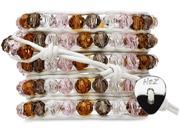 Wrap Bracelet White Leather with Pink and Brown Beads