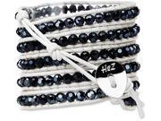 Wrap Bracelet White Leather with Navy Crystal Beads