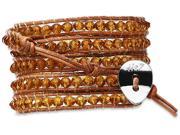 Wrap Bracelet Genuine Brown Leather with Brown Glass Beads