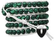 Wrap Bracelet White Leather with Green Stones