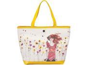 16 Yellow and Cream Floral Large Canvas Tote Bag