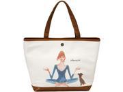 16 Brown and Cream Yoga Large Canvas Tote Bag