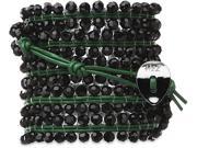 Wrap Bracelet Green Leather with Black Beads