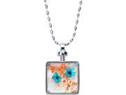 H2Z Petal Pendants Square Blue and Orange Dried Flower Pendant Silver Sweater Necklace