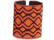 One Size Fits All Tribal Beaded Orange Red Black Cuff Bracelet