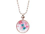 H2Z Petal Pendants Round Pink and Blue Dried Flower Gold Pendant Sweater Necklace