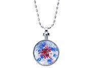 H2Z Petal Pendants Round Coral and Blue Gem Dried Flower Silver Pendant Sweater Necklace