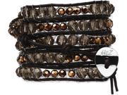 Wrap Bracelet Genuine Brown Leather with Copper and Gray Beads