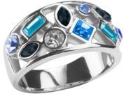 H2Z Made with Swarvoski Crystal Elements Multi Colored Blue Gem Silver Fashion Ring Size 6