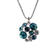Teal and Crystal 1.5 Multi Stone Round Pendant Necklace with Silver Chain made from Swarovski Elements