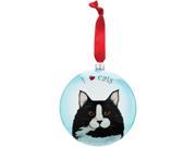 5 Rescue Me Now I Love Cats Black White Cat Glass Christmas Ornament