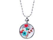 H2Z Petal Pendants Round Red and Blue Dried Flower Silver Pendant Sweater Necklace