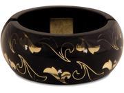 Resin Scroll Bangle Bracelet Large Black with Gold Design